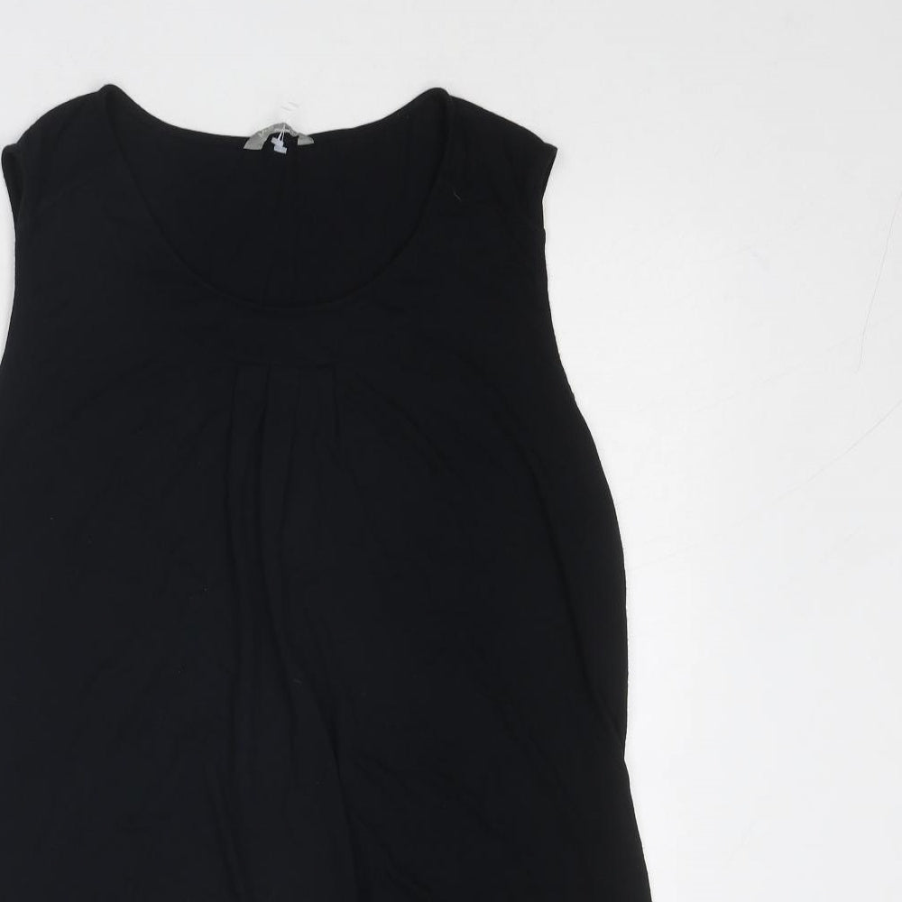 Marks and Spencer Womens Black Viscose Basic Blouse Size 16 Boat Neck - Pleat Front Detail