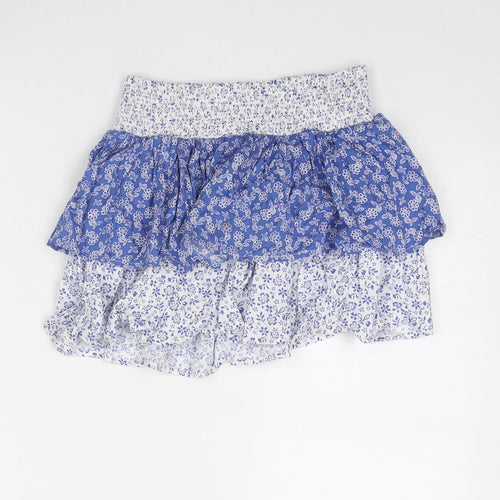 Marks and Spencer Girls Blue Floral Viscose Mini Skirt Size 8-9 Years Regular Pull On