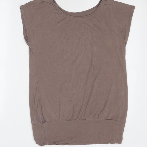 LASCANA Womens Brown Viscose Basic T-Shirt Size 14 Boat Neck