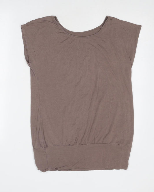 LASCANA Womens Brown Viscose Basic T-Shirt Size 14 Boat Neck