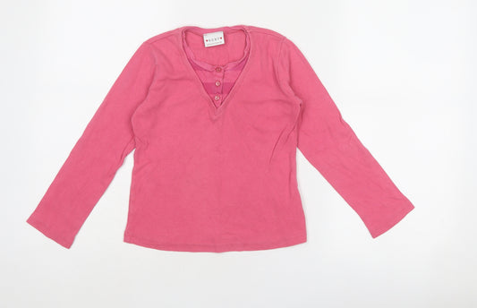 NEXT Girls Pink Cotton Pullover T-Shirt Size 8 Years Round Neck Button