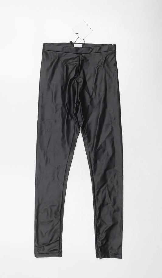 Zara Girls Black Polyurethane Jogger Trousers Size 10 Years Regular Pullover - Faux Leather Leggings