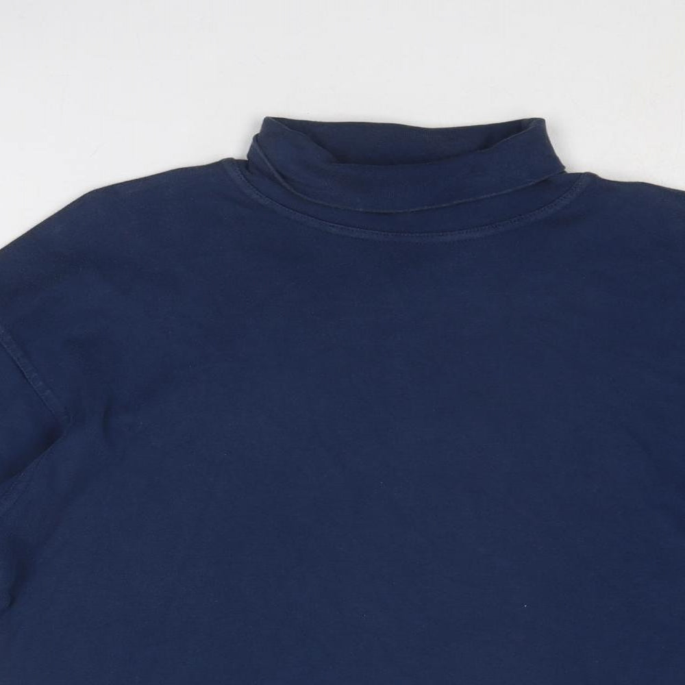 Country Trader Mens Blue Cotton T-Shirt Size S Roll Neck