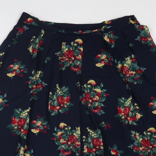 Country Casuals Womens Blue Floral Wool Swing Skirt Size 14 Button