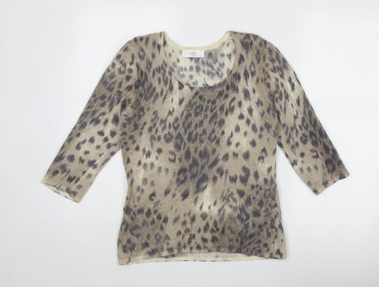 Wallis Womens Brown Scoop Neck Animal Print Wool Pullover Jumper Size 14 - Leopard Pattern
