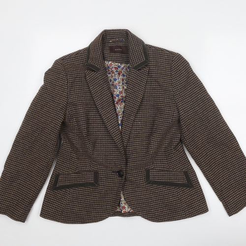 Savoir Womens Brown Geometric Jacket Blazer Size 10 Button