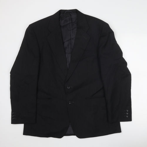 Mann Aspects Mens Black Striped Wool Jacket Suit Jacket Size 42 Regular