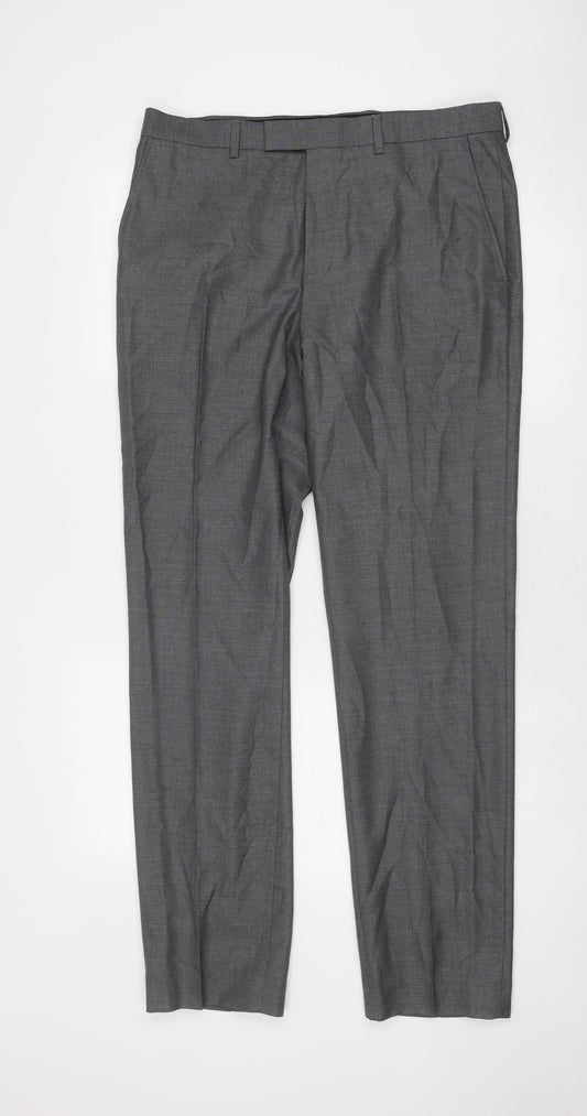 Marks and Spencer Mens Grey Polyester Dress Pants Trousers Size 34 in Regular Zip