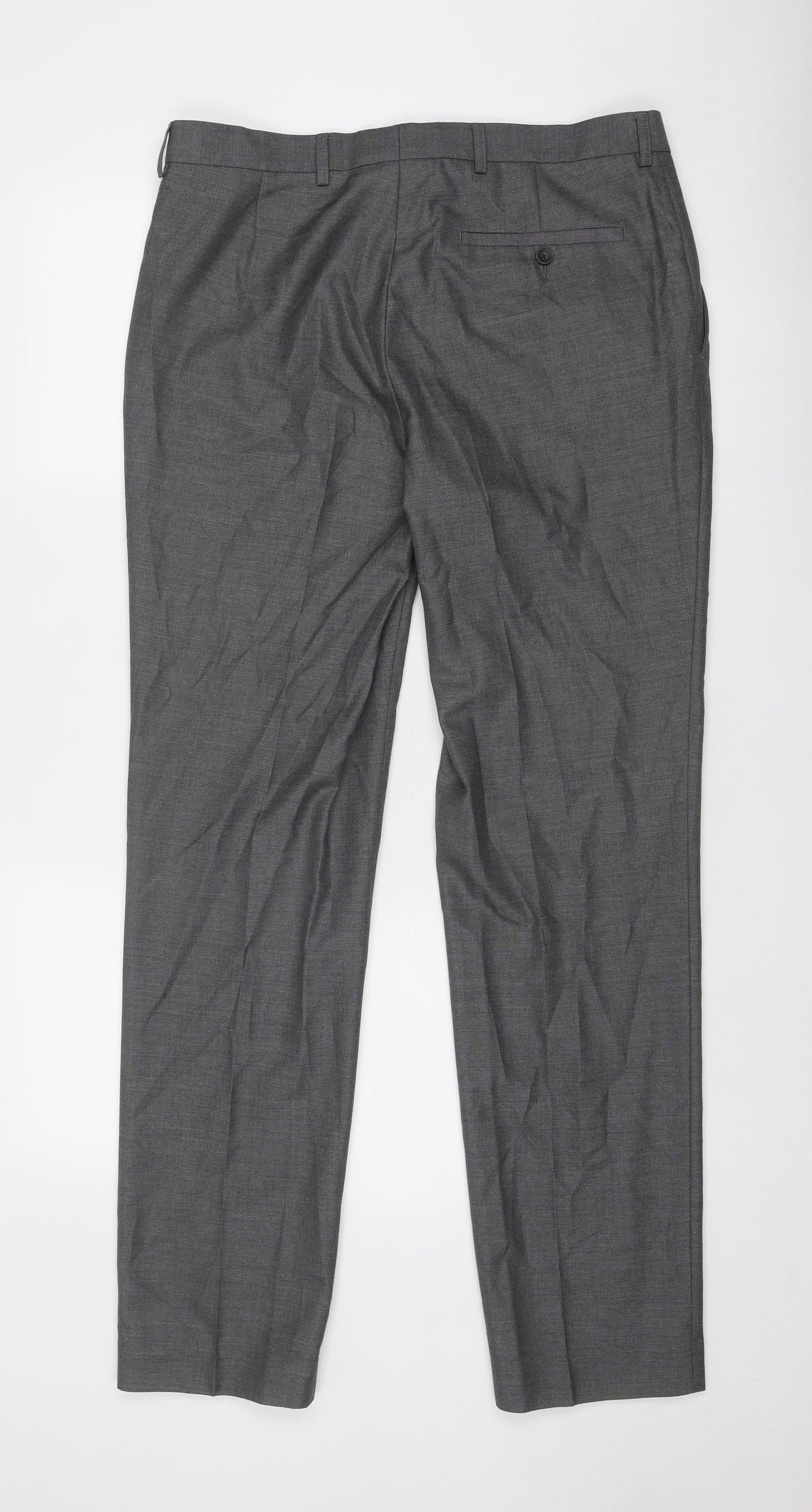 Marks and Spencer Mens Grey Polyester Dress Pants Trousers Size 34 in Regular Zip