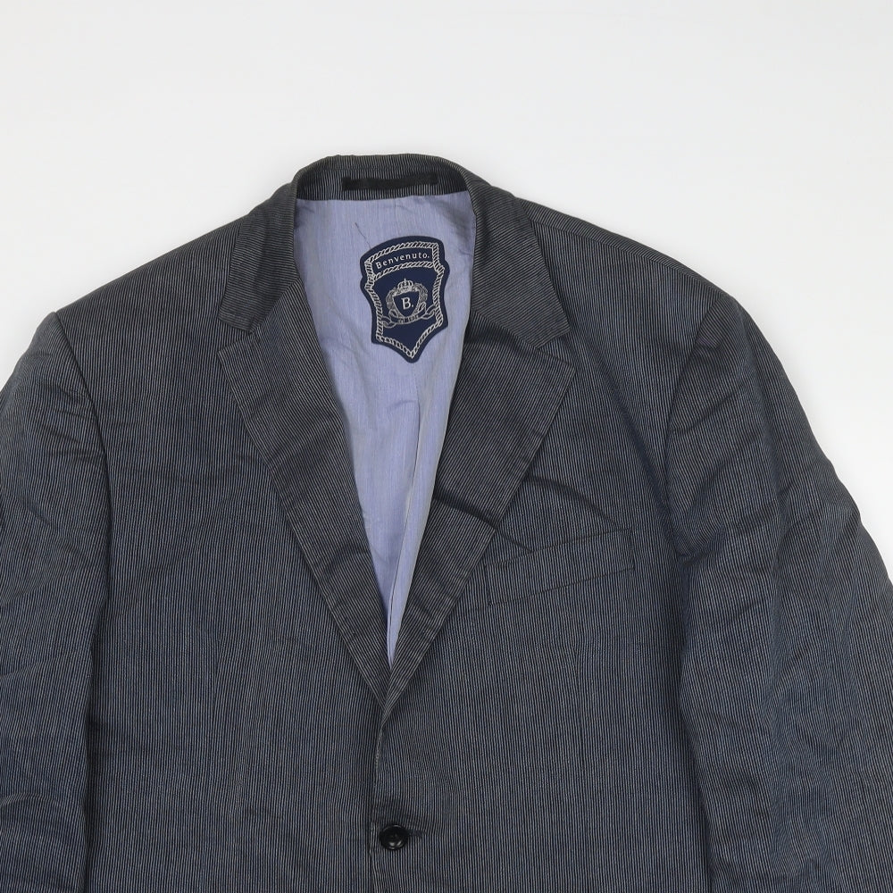 Benvenuto Mens Blue Striped Linen Jacket Suit Jacket Size 44 Regular