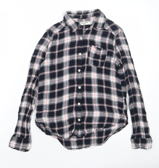 abercrombie kids Girls Black Plaid Viscose Basic Button-Up Size 11-12 Years Collared Button