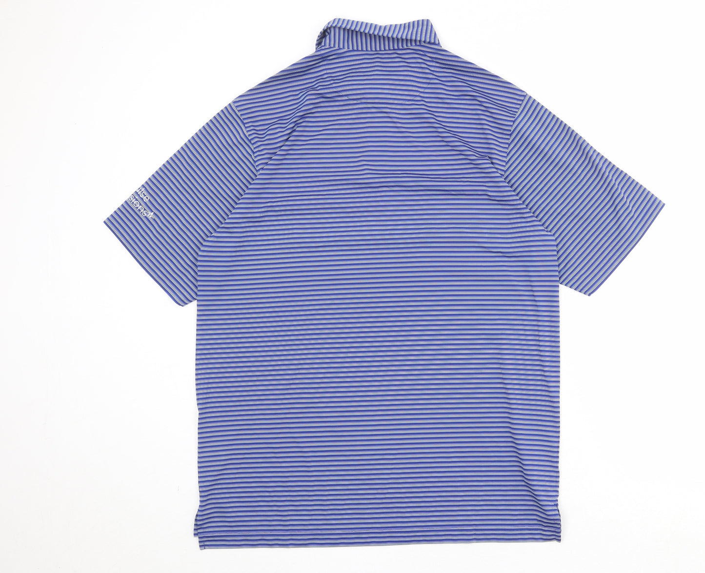 Donald Ross Mens Blue Striped Polyester Polo Size S Collared Button