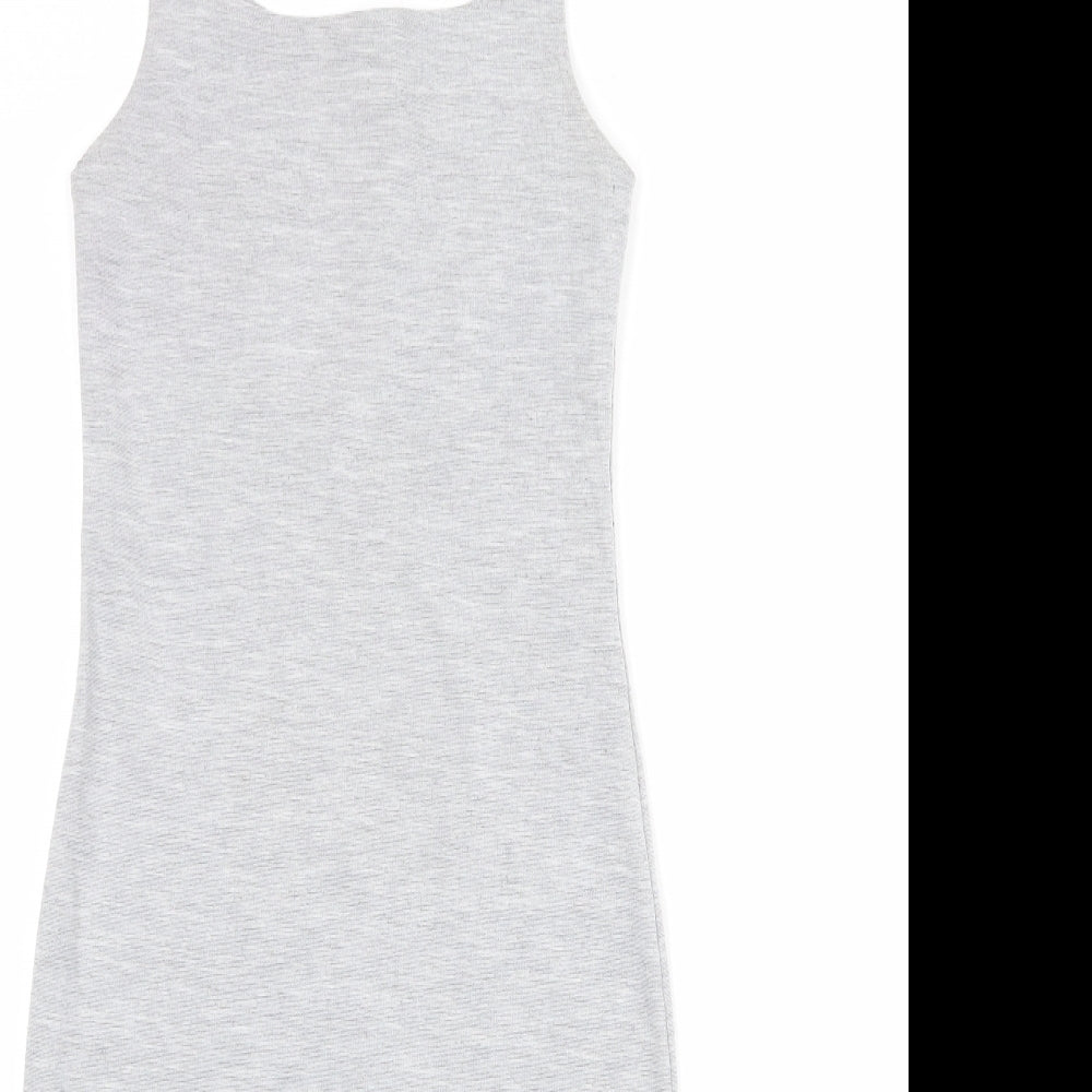 Zara Womens Grey Polyester Tank Dress Size M Square Neck Pullover