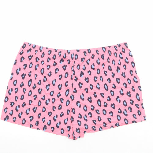 Marks and Spencer Womens Pink Animal Print 100% Cotton Sweat Shorts Size L Regular Pull On - Leopard Print