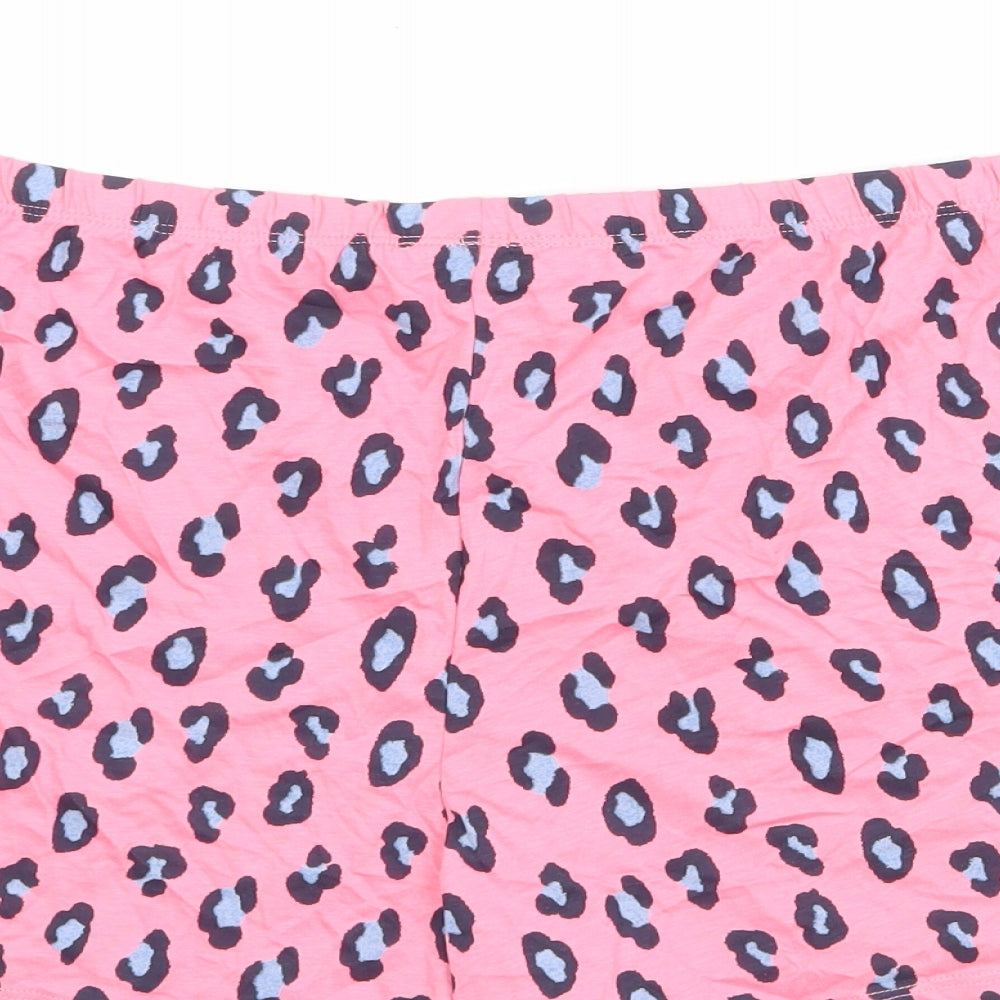 Marks and Spencer Womens Pink Animal Print 100% Cotton Sweat Shorts Size L Regular Pull On - Leopard Print