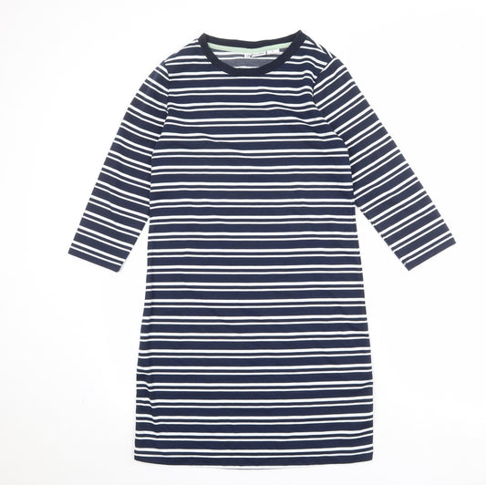Up2Fashion Womens Blue Striped Polyester T-Shirt Dress Size M Boat Neck Pullover