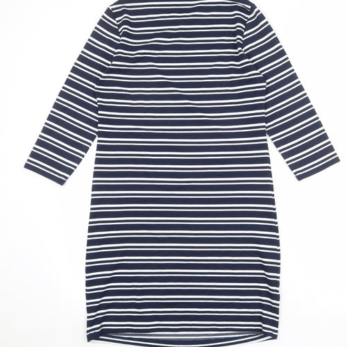 Up2Fashion Womens Blue Striped Polyester T-Shirt Dress Size M Boat Neck Pullover