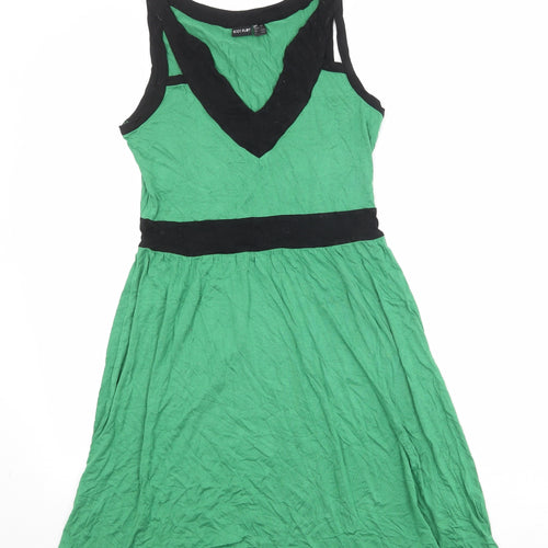 Body Flirt Womens Green Colourblock Viscose Tank Dress Size S V-Neck Pullover