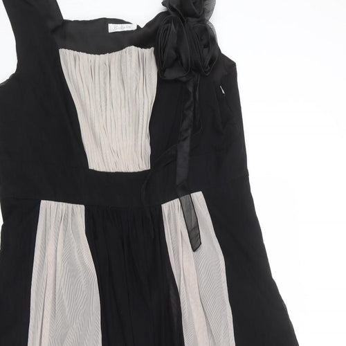 Berkertex Womens Black Colourblock Polyamide Trapeze & Swing Size 16 Round Neck Zip - Flower Detail