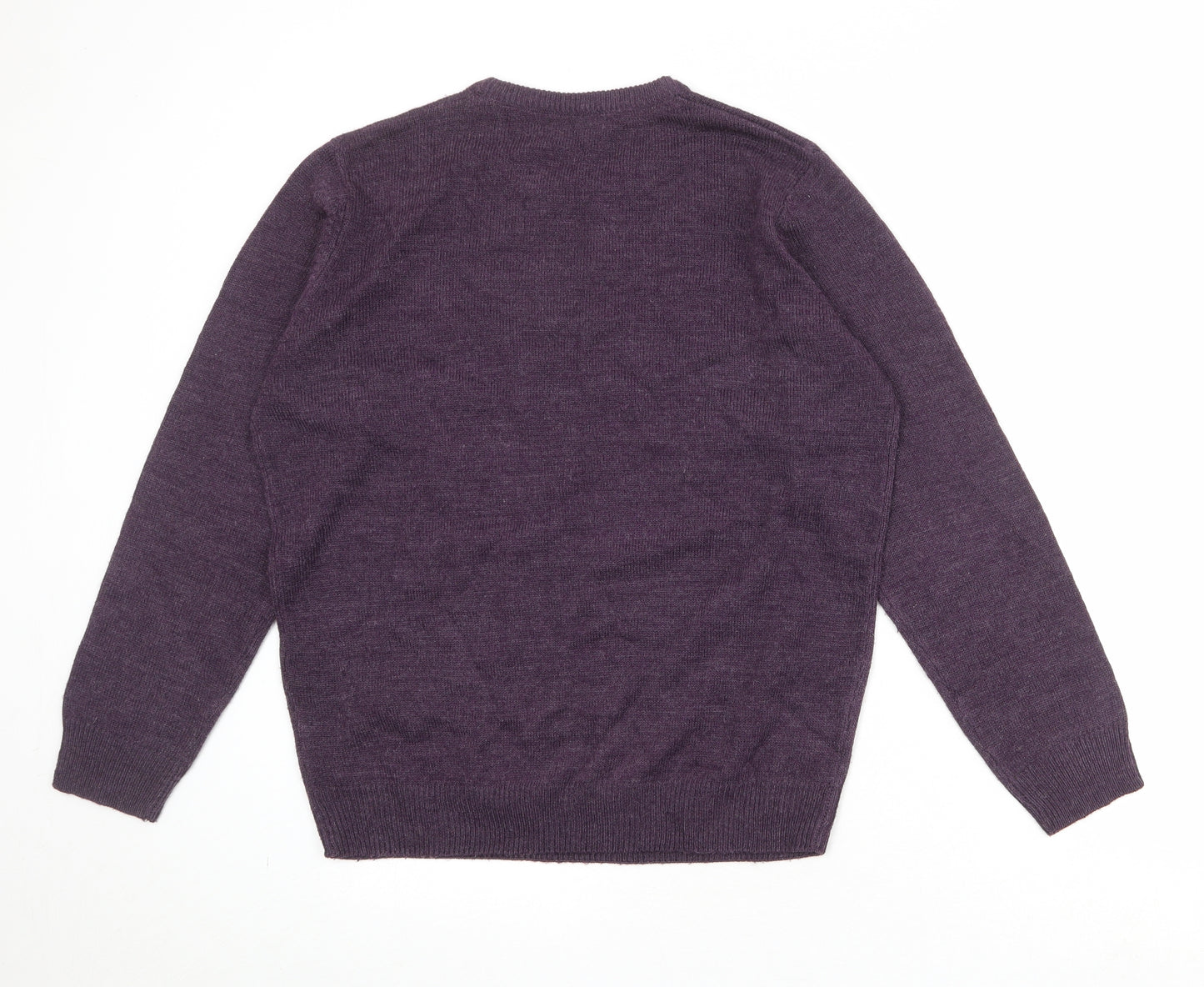 EWM Mens Purple Round Neck Acrylic Pullover Jumper Size L Long Sleeve