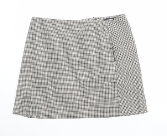 Marks and Spencer Womens Beige Geometric Polyester Mini Skirt Size 18 Zip