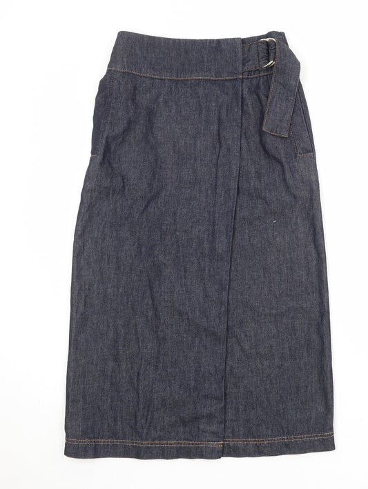 Autograph Womens Blue Cotton Wrap Skirt Size 6 Zip