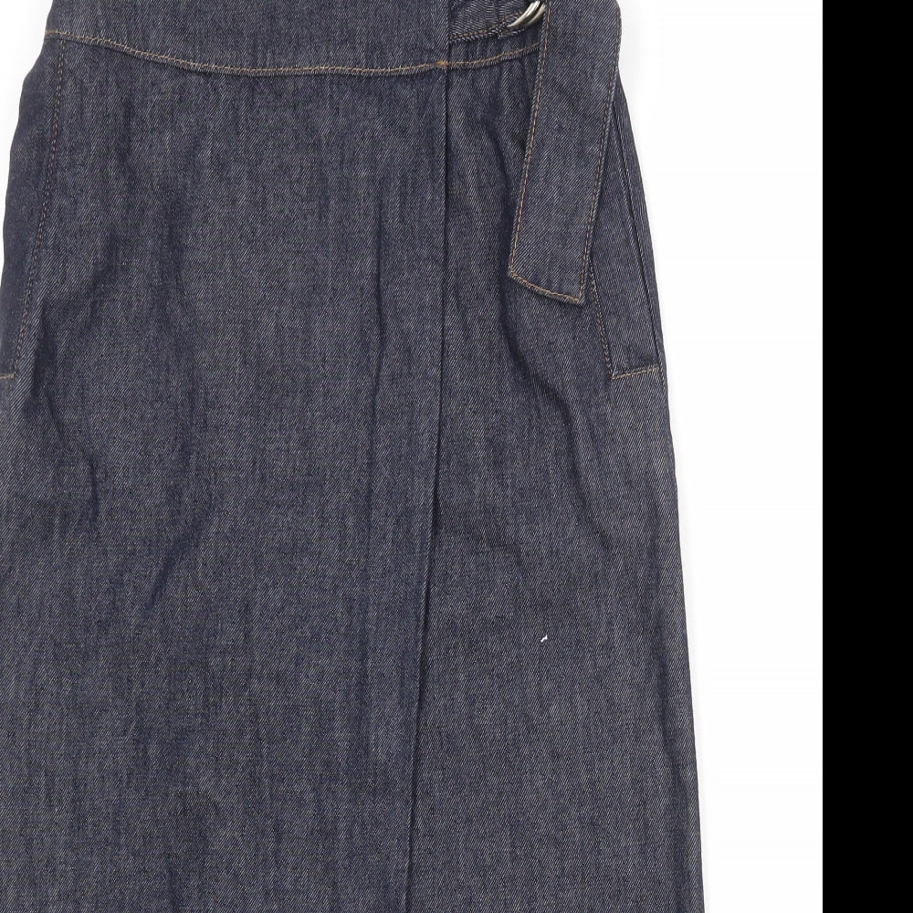 Autograph Womens Blue Cotton Wrap Skirt Size 6 Zip
