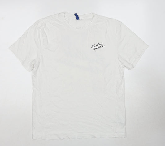 Divided by H&M Mens White Cotton T-Shirt Size M Round Neck