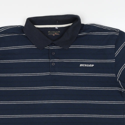 Dunlop Mens Blue Striped Cotton Polo Size XL Collared Pullover