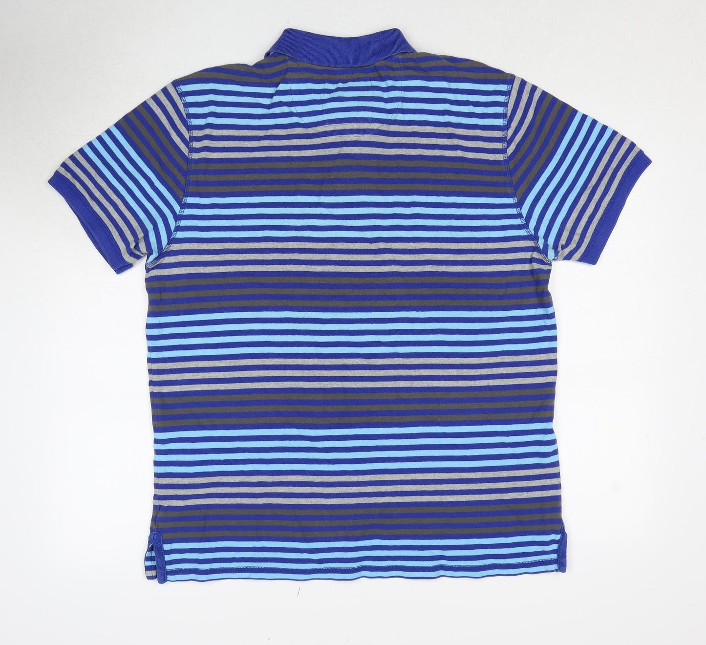 Marks and Spencer Mens Blue Striped Cotton Polo Size L Collared Pullover