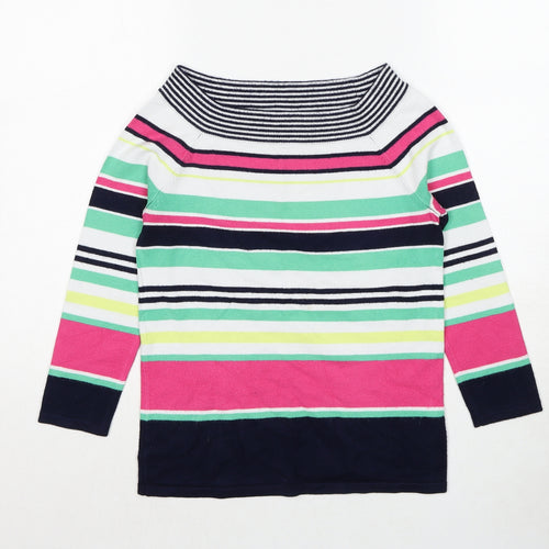 Marks and Spencer Womens Multicoloured Boat Neck Striped Viscose Pullover Jumper Size 8