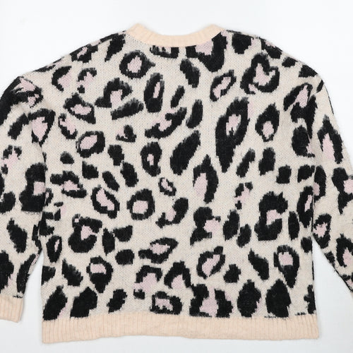 New Look Womens Multicoloured Round Neck Animal Print Acrylic Pullover Jumper Size S - Leopard Pattern