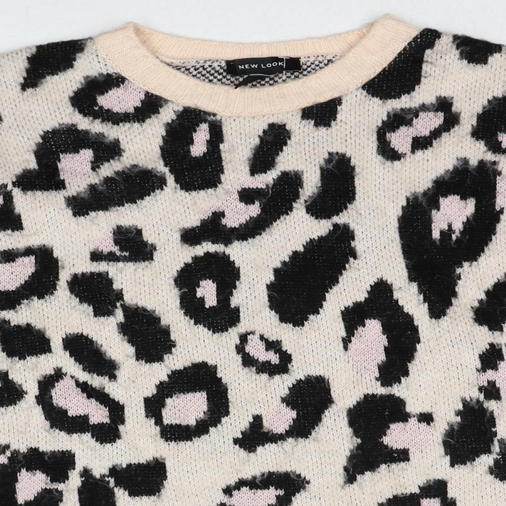 New Look Womens Multicoloured Round Neck Animal Print Acrylic Pullover Jumper Size S - Leopard Pattern