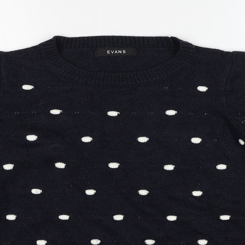 Evans Womens Blue Round Neck Polka Dot Acrylic Pullover Jumper Size 14