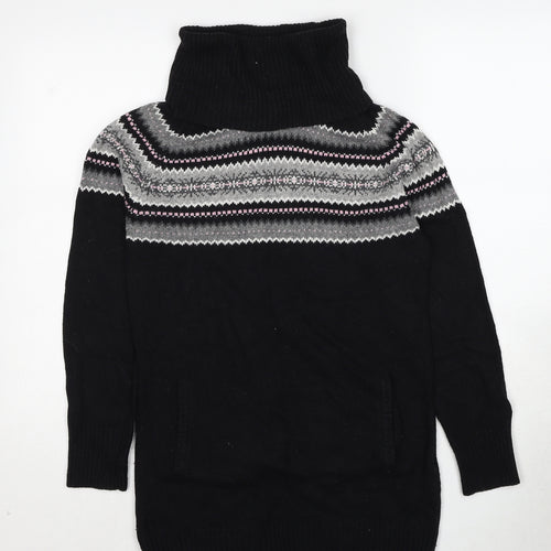 H&M Womens Black Roll Neck Cotton Pullover Jumper Size 14 - Geometric Detailing