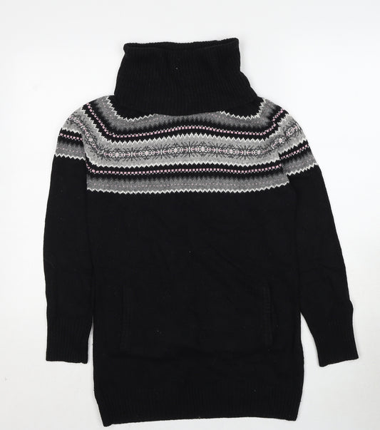 H&M Womens Black Roll Neck Cotton Pullover Jumper Size 14 - Geometric Detailing