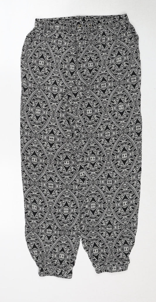 New Look Womens Black Geometric Polyester Trousers Size 10 Regular Drawstring
