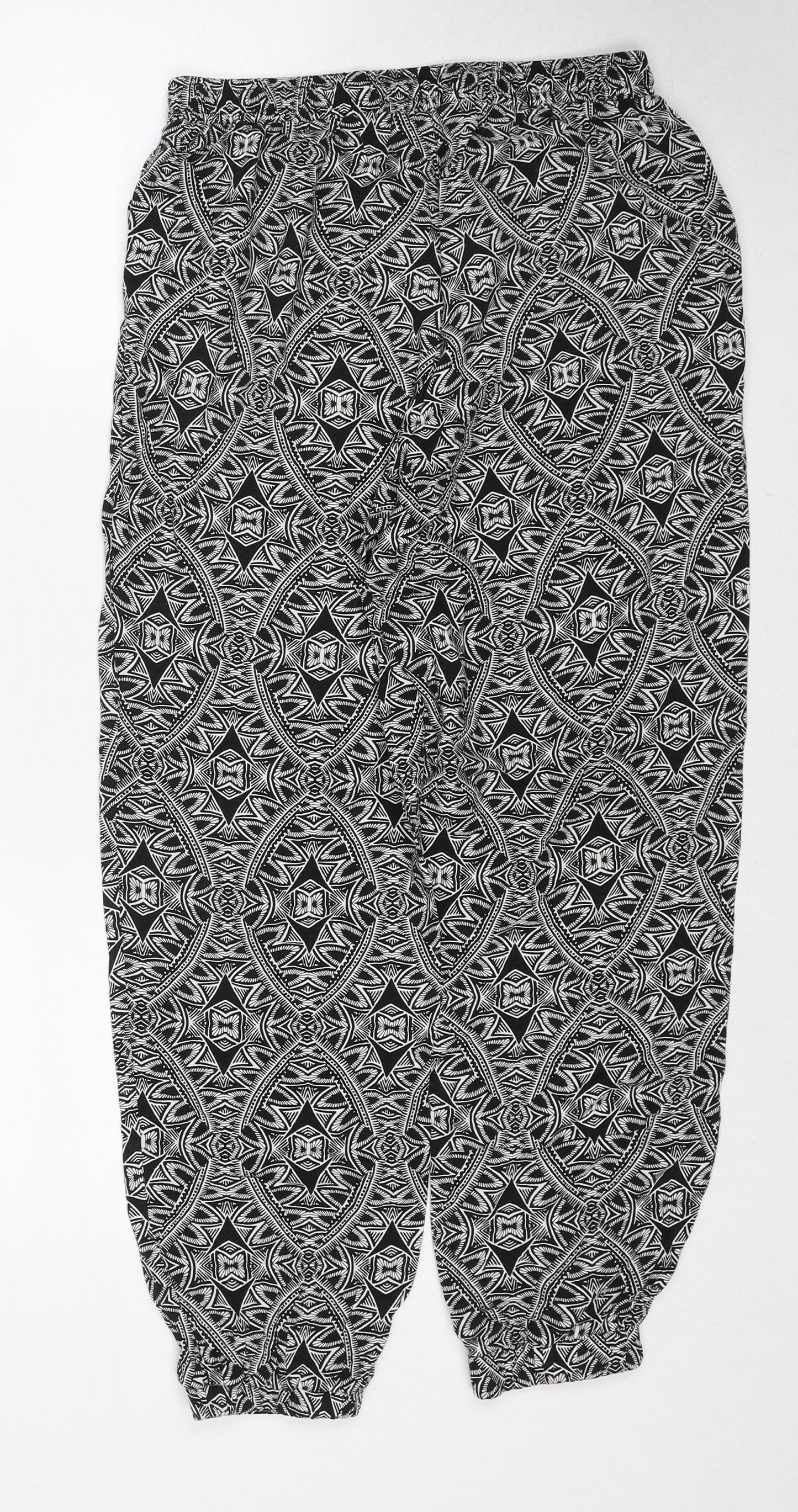 New Look Womens Black Geometric Polyester Trousers Size 10 Regular Drawstring