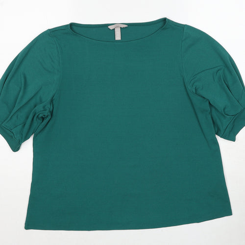 H&M Womens Green Polyester Basic Blouse Size M Round Neck