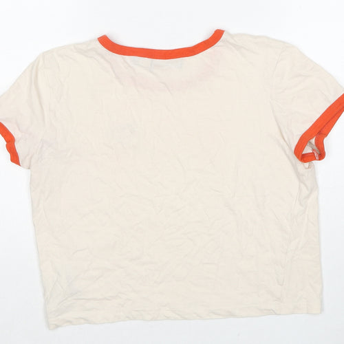 Brave Soul Womens Beige Cotton Basic T-Shirt Size M Round Neck - Heart Detail