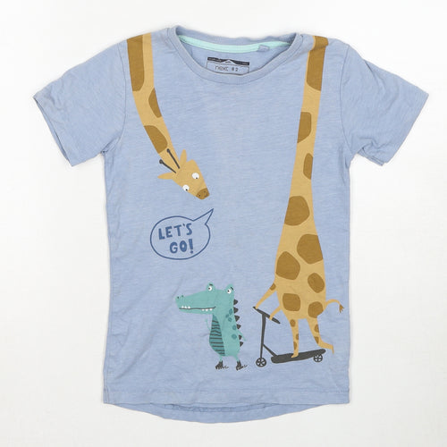 NEXT Boys Blue Cotton Basic T-Shirt Size 4 Years Round Neck Pullover - Giraffe Print