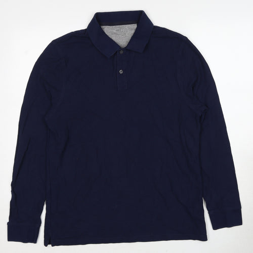 Marks and Spencer Mens Blue Cotton Polo Size L Collared Pullover