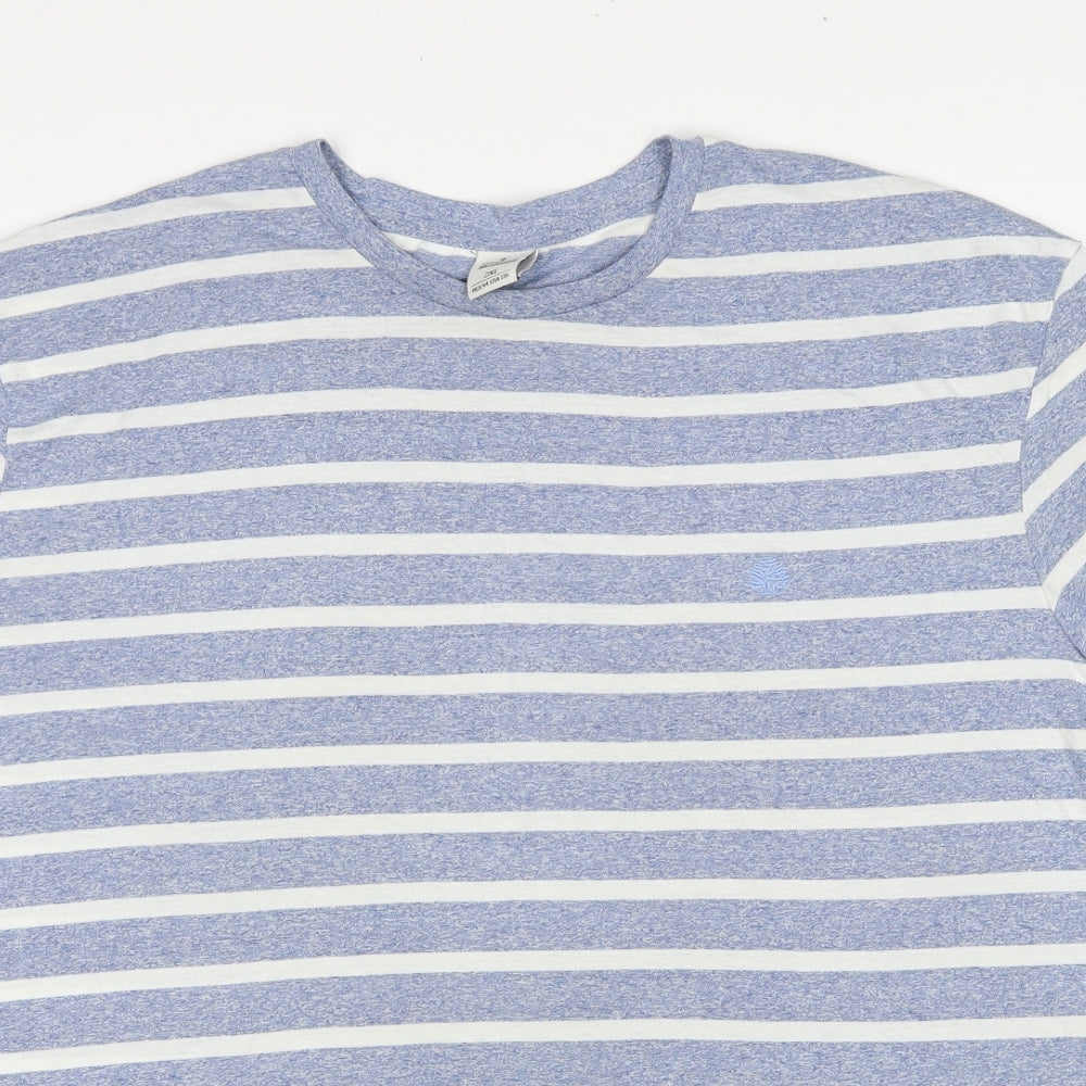 Springfield Mens Blue Striped Cotton T-Shirt Size 2XL Round Neck