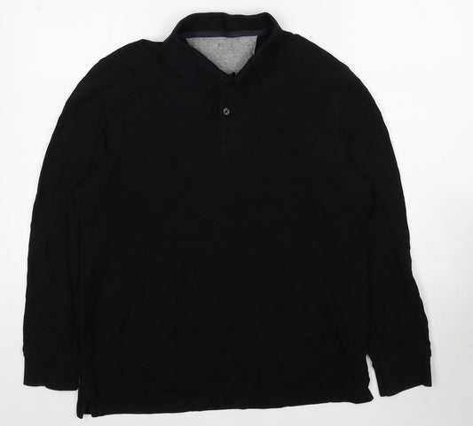 Marks and Spencer Mens Black Cotton Polo Size L Collared Pullover