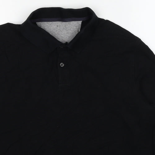 Marks and Spencer Mens Black Cotton Polo Size L Collared Pullover