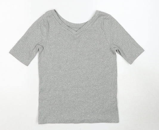 Uniqlo Womens Grey Cotton Basic T-Shirt Size M V-Neck