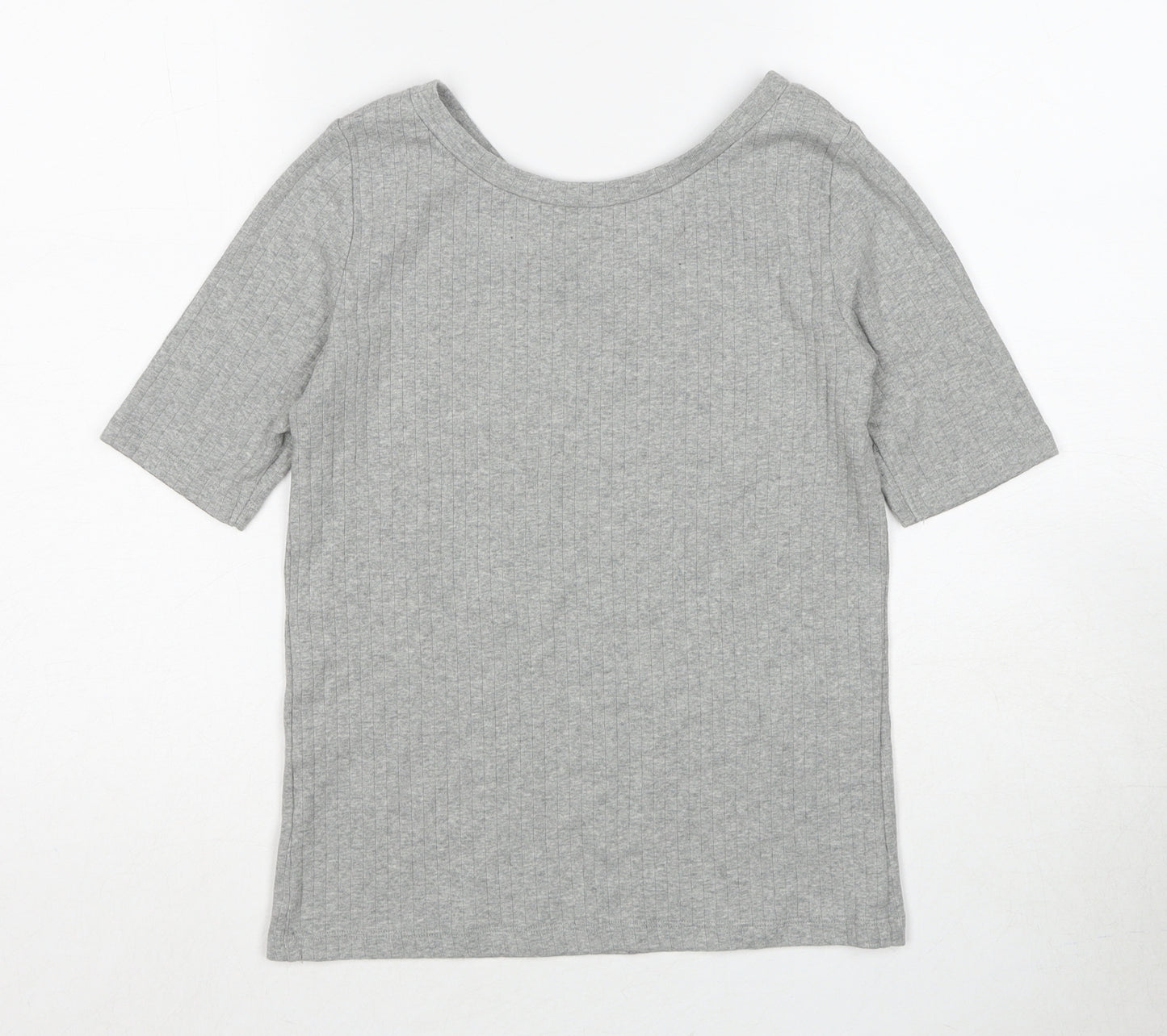 Uniqlo Womens Grey Cotton Basic T-Shirt Size M V-Neck