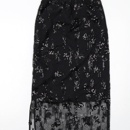 Marks and Spencer Womens Black Geometric Polyester A-Line Skirt Size 8
