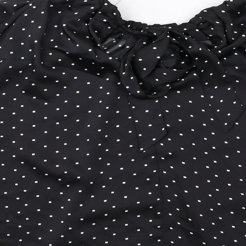 Marks and Spencer Womens Black Geometric Polyester Basic Blouse Size 18 Boat Neck