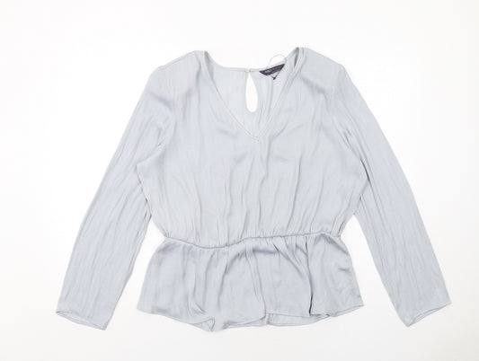Marks and Spencer Womens Grey Polyester Basic Blouse Size 18 V-Neck